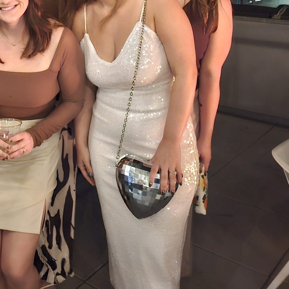 Lulus Cahya White Sequin Tie-back Midi Dress - Size M